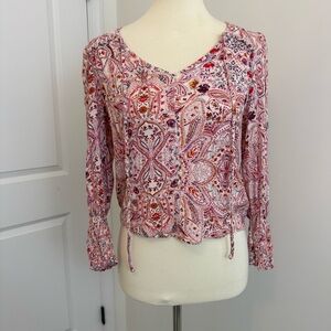 Dear‎ John Pink Paisley V-Neck Blouse Peasant